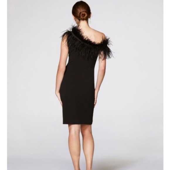 Vince Camuto Feather Trimmed Little Black Dress - Picture 2 of 9